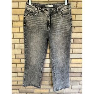 RM Rebecca Minkoff Acid Wash Grey Studded Cropped Jeans Size 18W